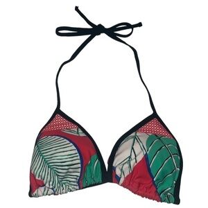 aerie triangle style tropical + mesh print tie-up bikini top size women’s medium